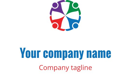 Logo colorato con figure interconnesse in viola, verde, rosso e turchese