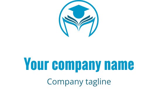 Logo moderno con un libro aperto e un cappello di laurea blu