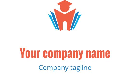 Design del logo creativo con un cappello di laurea rosso sopra una struttura blu e rossa