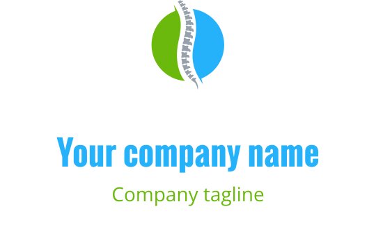 Design del logo moderno con una forma circolare verde e blu e un elemento spinale