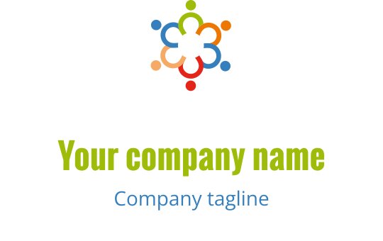 Logo design con cerchi colorati interconnessi e una forma floreale moderna