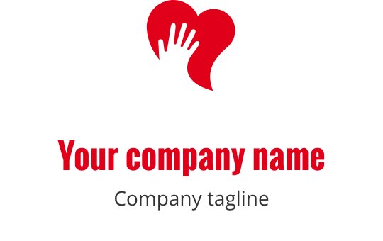 Logo a forma di cuore con una mano rossa e nera