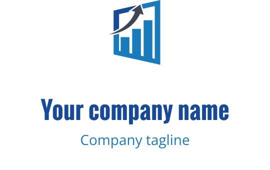 Logo moderno blu con un grafico a barre e una freccia verso l'alto