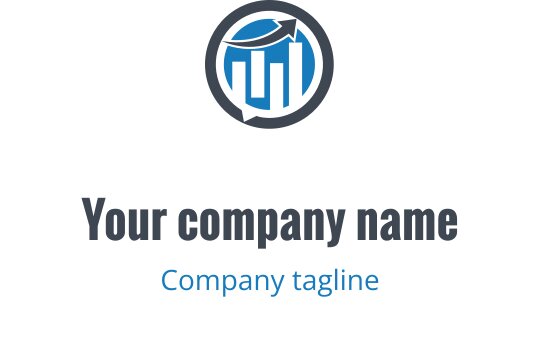 Design del logo moderno con un grafico circolare e una freccia verso l'alto in blu
