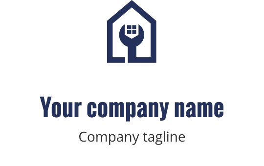 Logo design audace in blu navy con una casa stilizzata e strumenti