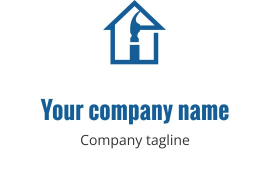 Logo design moderno di una casa blu con un pennello e contorno del tetto