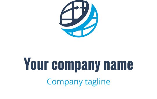 Design del logo moderno con un globo, accenti blu e linee dinamiche
