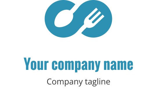 Logo moderno blu con forchetta e cucchiaio intrecciati
