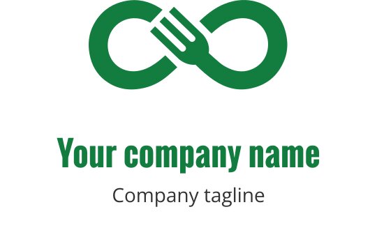Design del logo moderno verde con forchette intrecciate a forma di infinito
