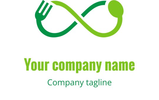 Design del logo moderno con forchette verdi e lime intrecciate a forma di infinito