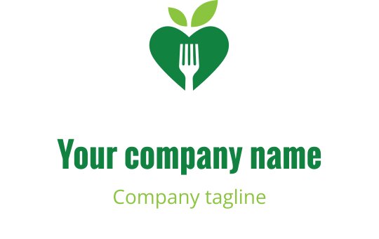 Logo design verde fresco con una foglia stilizzata e una forchetta