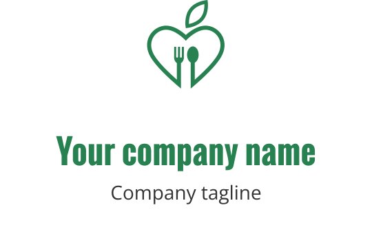 Logo design verde fresco con una foglia stilizzata e una forchetta