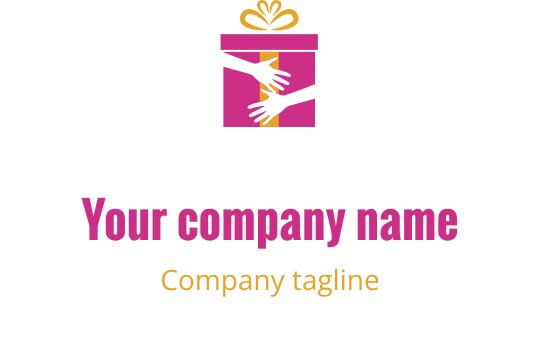 Logo elegante rosso e oro con una scatola regalo stilizzata