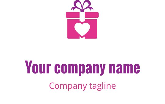 Logo design affascinante in rosa e viola con una scatola regalo stilizzata