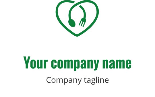 Logo a forma di cuore con una forchetta e un cucchiaio verdi