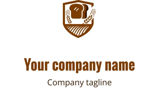 Logo design a forma di scudo con una pagnotta di pane e spighe di grano