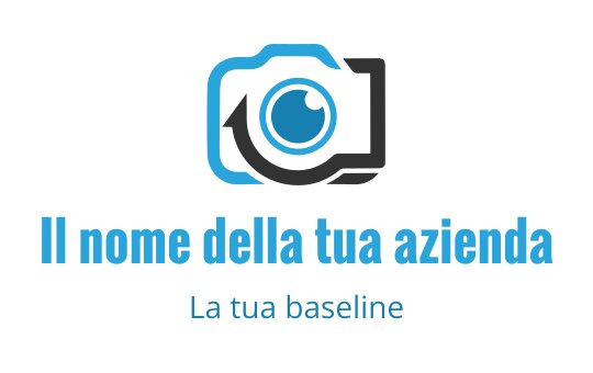 Logo di una fotocamera moderna con obiettivo blu e linee eleganti