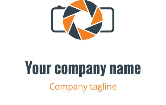 Logo minimalista con contorno di una macchina fotografica verde e arancione