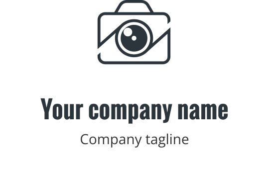 Design del logo di una moderna fotocamera con obiettivo circolare e linee eleganti