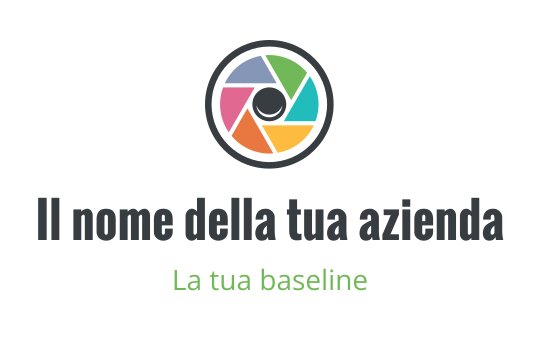 Logo design di un obiettivo fotografico colorato con forma circolare e testo in grassetto