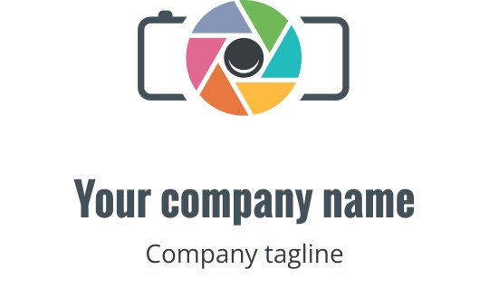 Logo di una fotocamera minimalista in oro, corallo, rosa e ciano