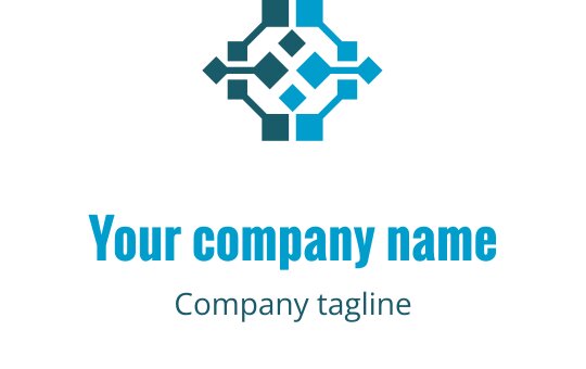 Logo moderno geometrico con forme blu interconnesse