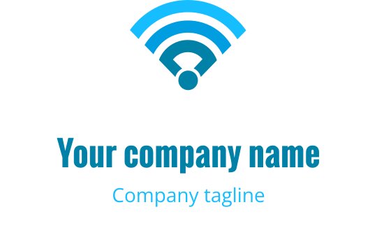 Logo moderno blu e verde acqua con simbolo Wi-Fi stilizzato