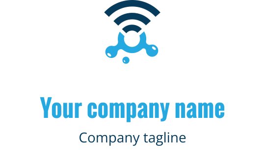 Logo moderno blu e blu navy con simbolo Wi-Fi stilizzato