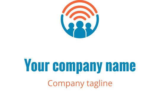 Design del logo moderno con tre figure e onde sonore sopra