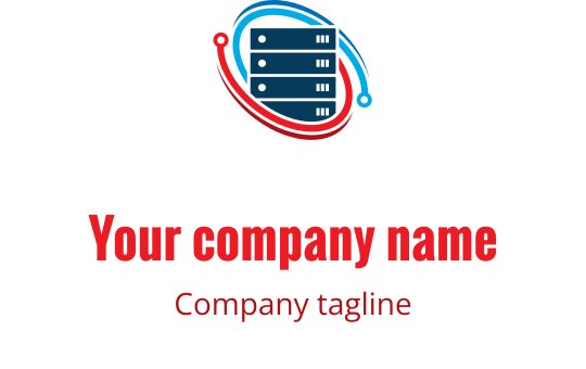 Design del logo moderno con un server stack e accenti rossi e blu