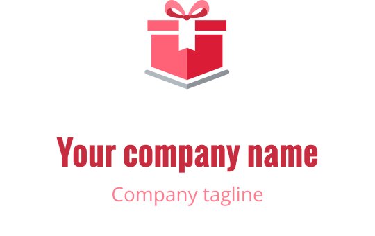 Design del logo creativo con una scatola regalo grigia e accenti rossi e corallo