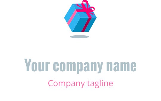 Logo colorato con una scatola regalo in blu, verde acqua, rosso e rosa
