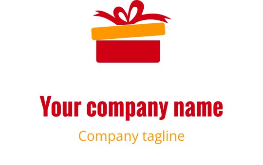 Logo design vibrante arancione e rosso con una scatola regalo stilizzata