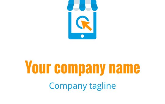 Logo moderno con un carrello della spesa e uno smartphone con una freccia