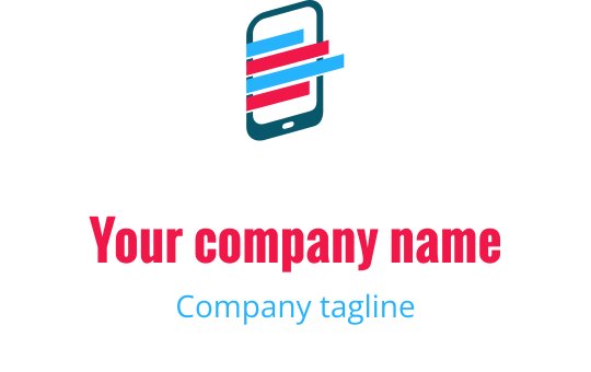 Design del logo moderno con un dispositivo mobile pixelato in turchese, blu e rosso