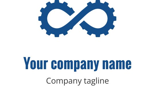 Logo design con ingranaggio color turchese e simbolo dell'infinito al centro