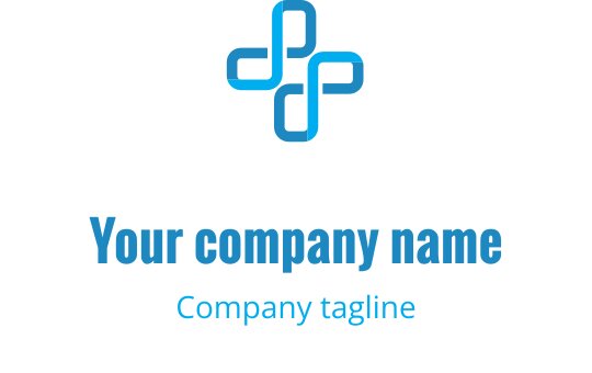 Logo moderno blu con forme interconnesse in un layout simmetrico