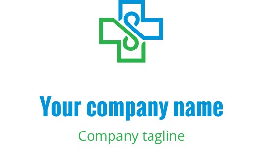 Design del logo moderno con una croce verde e blu e elementi intrecciati