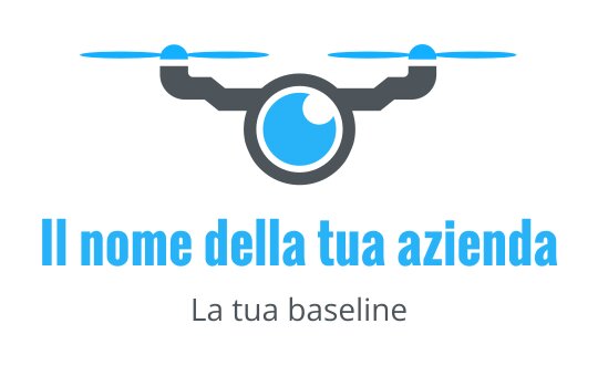 Logo moderno di un drone con un occhio blu e linee eleganti