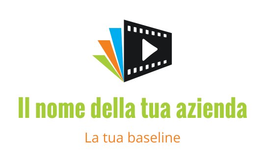 Logo dinamico con una striscia di film e elementi triangolari colorati