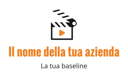Logo design creativo di una clapperboard con un pulsante play arancione
