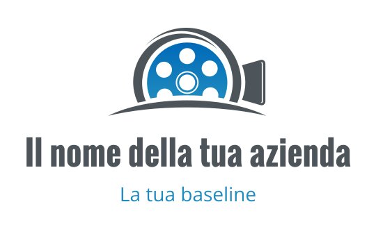 Logo moderno con un rullo di pellicola blu e accenti neri