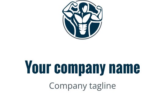 Logo design muscolare forte con una figura che si flette in un telaio circolare
