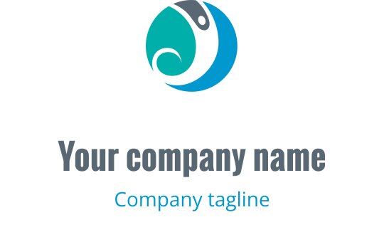 Logo moderno con una figura stilizzata in ciano e verde acqua