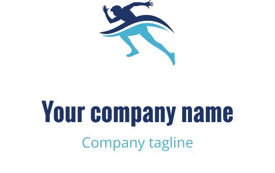 Logo dinamico blu e blu navy con silhouette stilizzata di un corridore