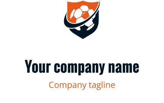 Logo design di scudo calcistico audace in blu navy e arancione con forme dinamiche