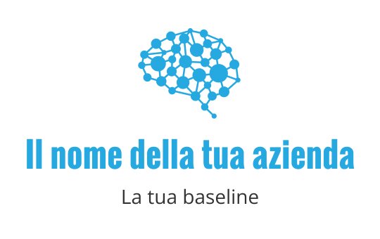 Logo creativo blu del cervello con nodi interconnessi e testo sottostante