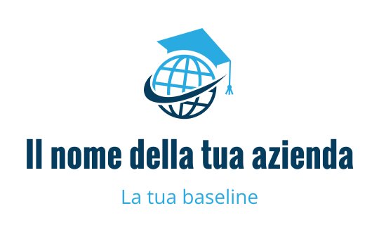 Logo moderno blu di un globo con un cappello di laurea e nastro