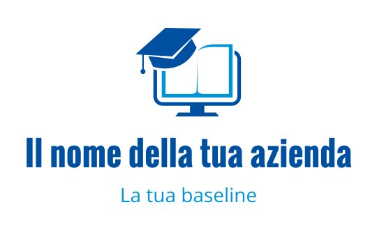 Logo moderno blu con un cappello di laurea e un libro aperto su uno schermo di computer