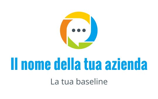 Logo circolare colorato con bolle di dialogo sovrapposte e tipografia moderna